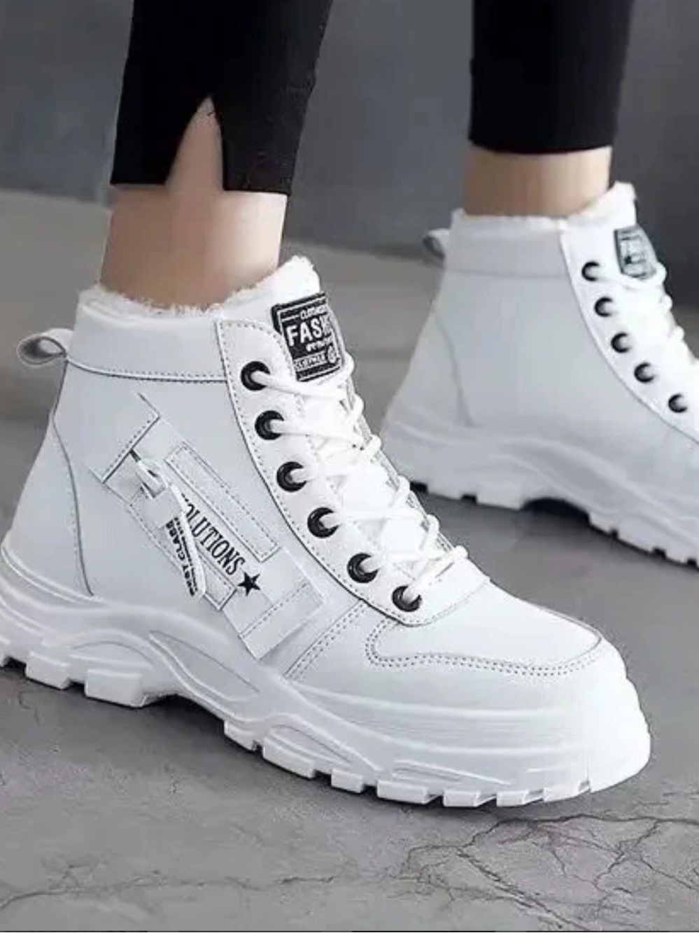 White Faux Fur Lace-Up Winter Boots for Women NEW